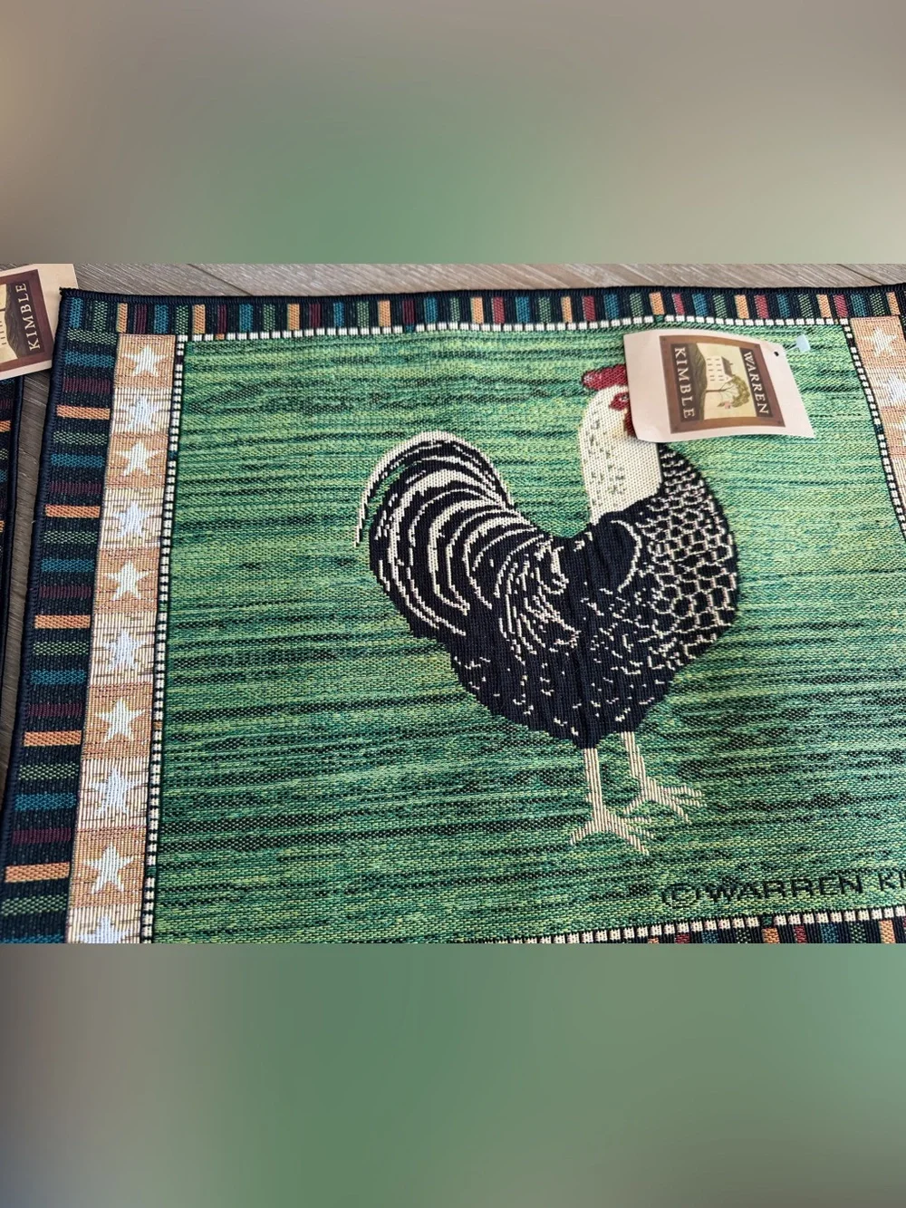 Warren Kimble Set 4 Tapestry Placemats Rooster Various Colors Country Farm Decor